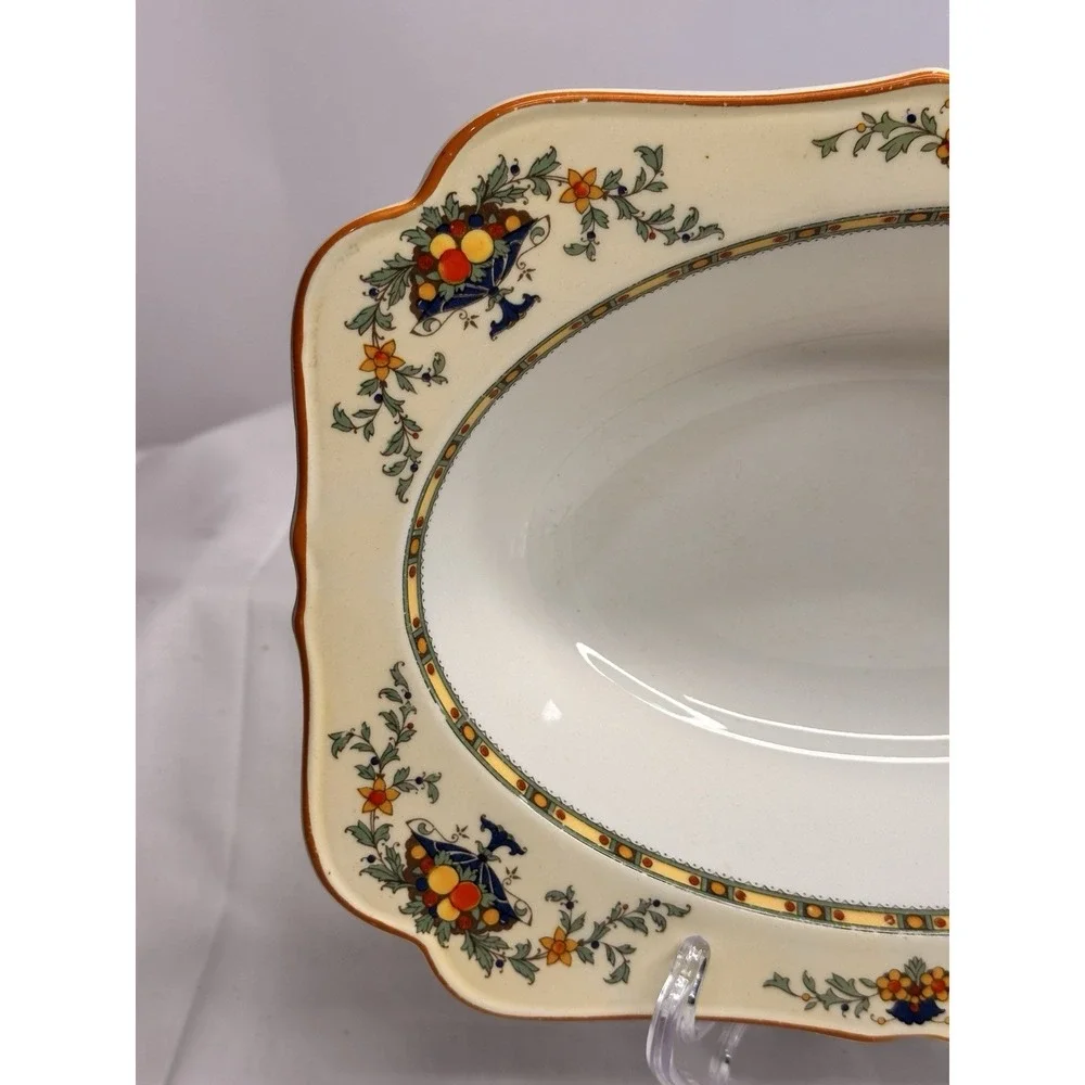 Crown Ducal transfer wear‎ rectangle serving Bowl Blue Urn Fruit And Floral